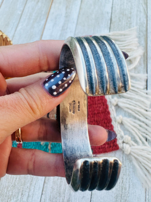 Handcrafted Old Pawn Sterling Silver & Turquoise Cuff Bracelet by Chimney Butte