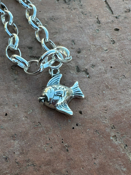 Navajo Crafted Sterling Silver Fat Fish Charm