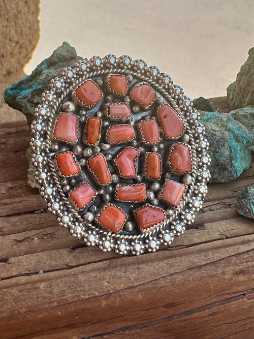 Old Pawn Navajo Natural Coral Cluster Ring Adjustable
