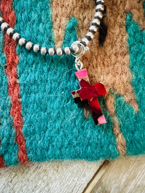 Navajo Hand Carved Rose Dahlia Cross Charm