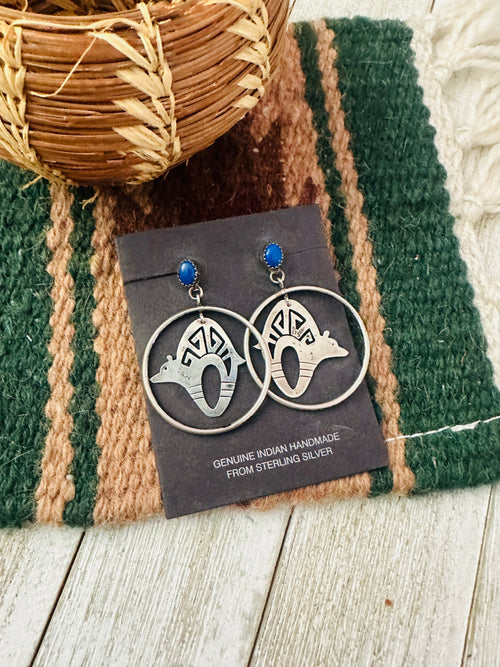 Old Pawn Navajo Sterling Silver & Lapis Fetish Bear Dangle Earrings