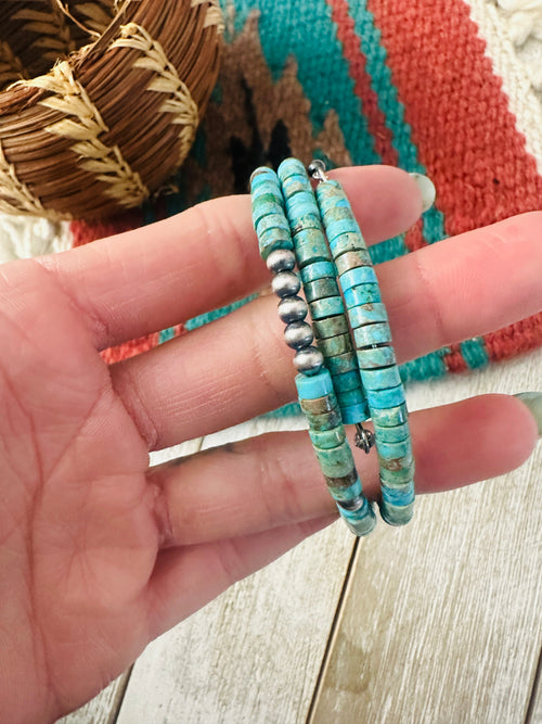 Navajo Turquoise & Sterling Silver Beaded Wrap Choker Necklace