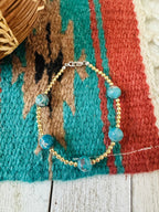 Navajo Gold Plated Sterling Silver Pearl & Turquoise Beaded Bracelet
