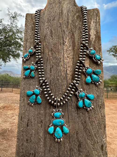 Taos Collection Handmade Sterling Silver & South Hill Sonoran Turquoise Necklace