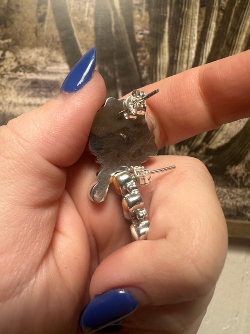 Handmade Orange Spiny And Sterling Silver Earrings