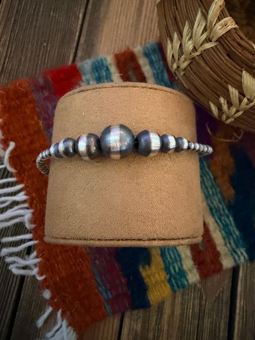 Handcrafted Sterling Silver Pearl Beaded Bracelet 8"