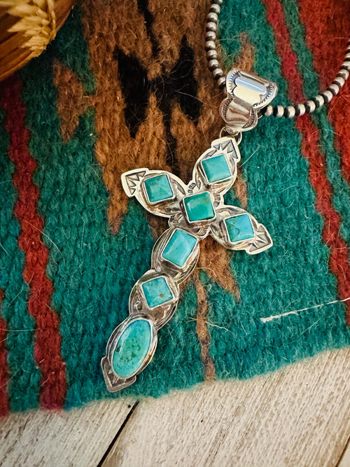 Navajo Sterling Silver & Turquoise Cross Pendant