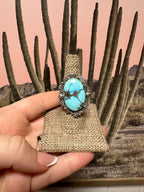 Beautiful Handmade Golden Hills Turquoise And Sterling Silver Adjustable Single Stone STATEMENT Ring