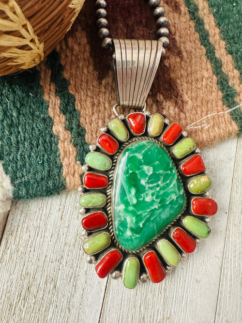 Old Pawn Vintage Navajo Multi Stone & Sterling Silver Cluster Pendant by Harley Jake