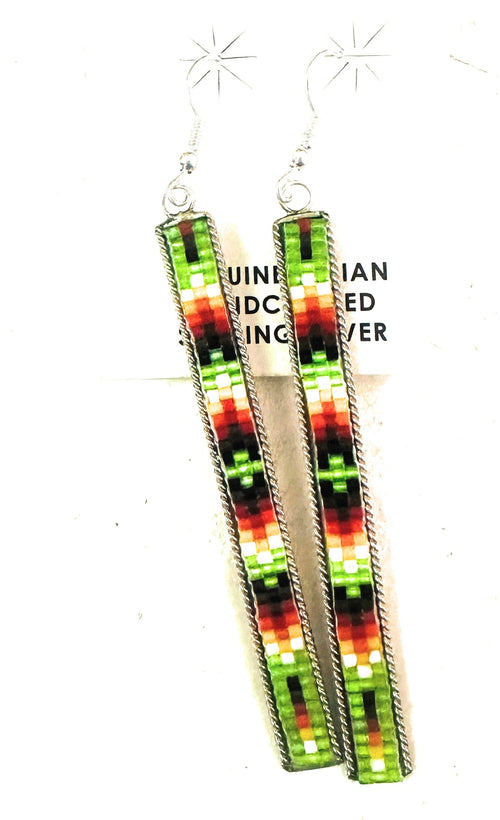 Navajo Handmade Multicolor Beaded Dangle Earrings