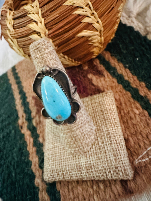 Old Pawn Handcrafted Turquoise & Sterling Silver Ring Size 7