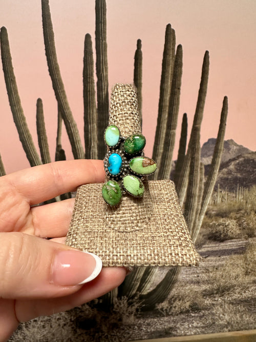 Handmade Sonoran Turquoise And Sterling Silver Adjustable Crescent Ring