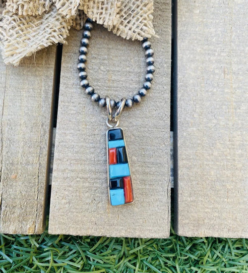 Navajo Multi Stone & Sterling Silver Inlay Pendant