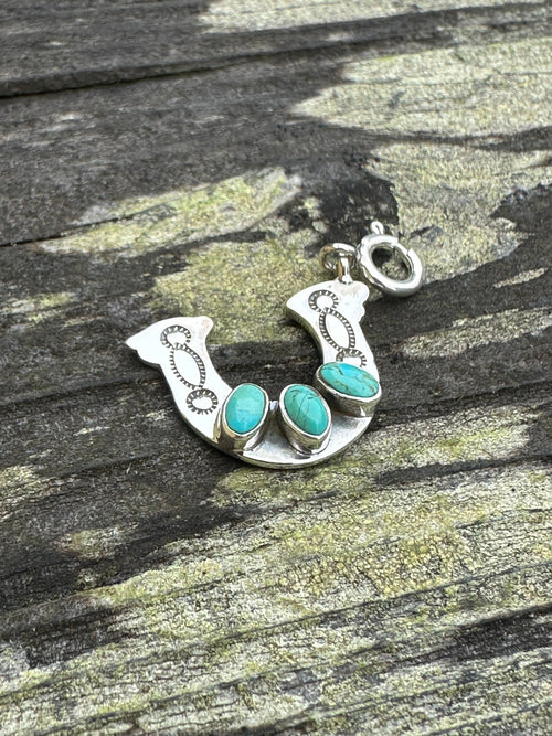 Sterling Silver and 3 Stone Turquoise Naja Charm