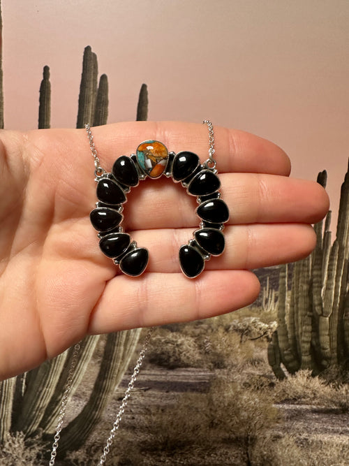 Handmade Onyx, Spice & Sterling Silver Naja Necklace