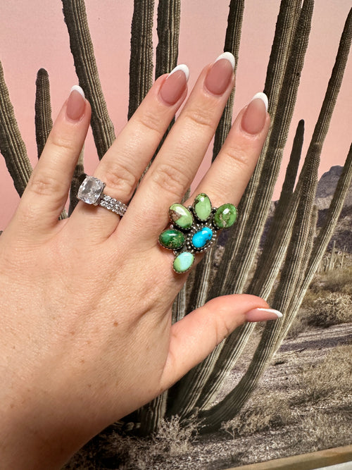 Handmade Sonoran Turquoise And Sterling Silver Adjustable Crescent Ring