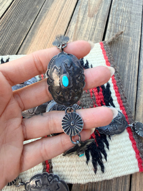 Handcrafted Vintage Old Pawn Turquoise & Sterling Silver Concho Belt