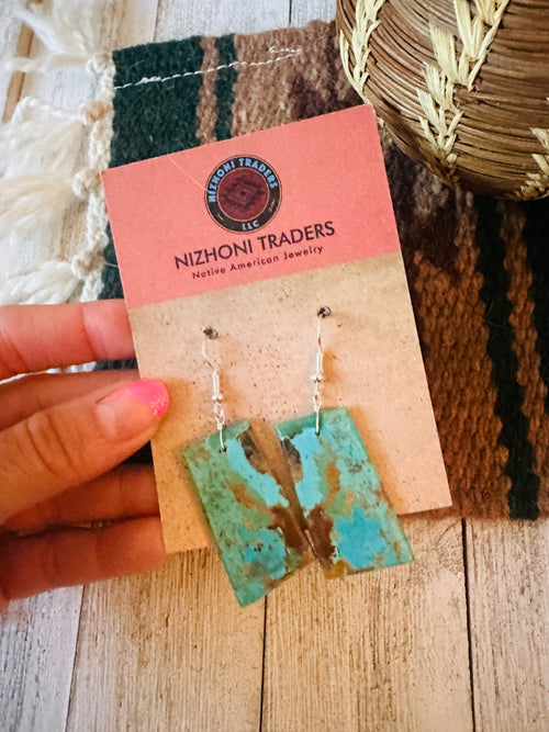 Navajo Sterling Silver & Turquoise Slab Dangle Earrings