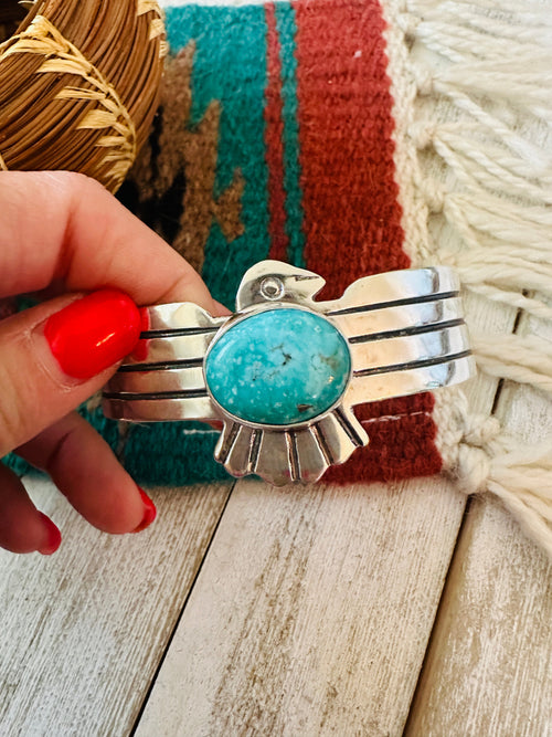 Navajo Turquoise & Sterling Silver Thunderbird Cuff Bracelet