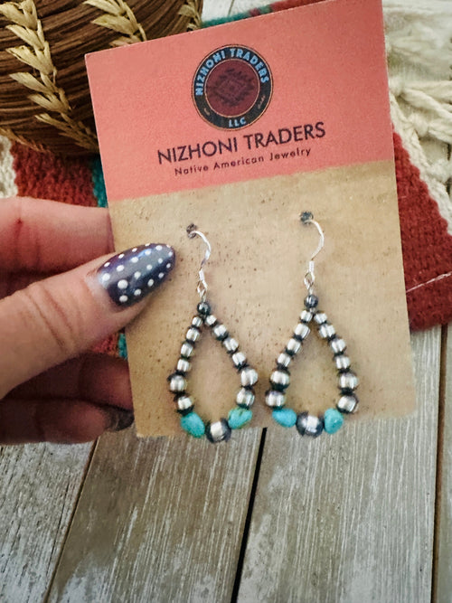 Handcrafted Turquoise & Sterling Silver Beaded Dangle Earrings