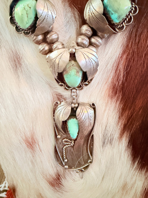 Old Pawn Handcrafted Turquoise & Sterling Silver Beaded Necklace