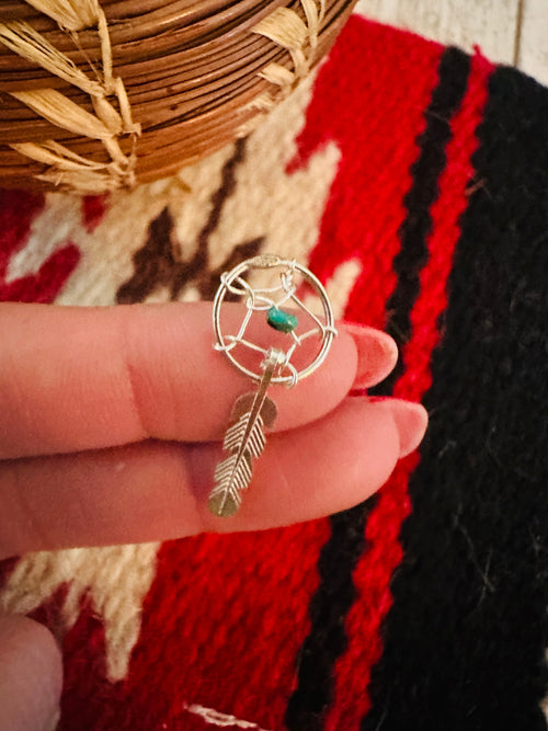 Navajo Crafted Turquoise & Sterling Silver Dreamcatcher Charm