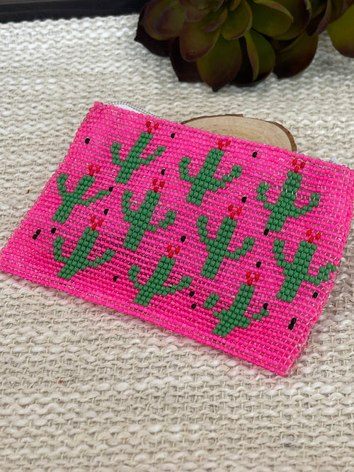 Handmade Beaded Saguaro Cactus Coin Purse Light
