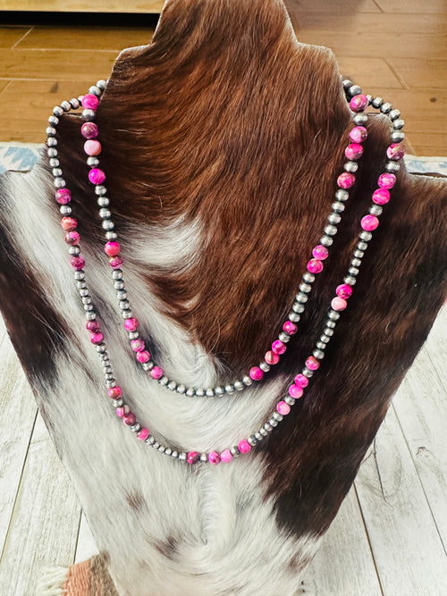 Navajo Sterling Silver & Pink Mojave Beaded Necklace