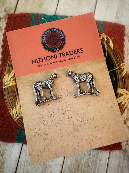 Handcrafted Old Pawn Sterling Silver Cheetah Stud Earrings