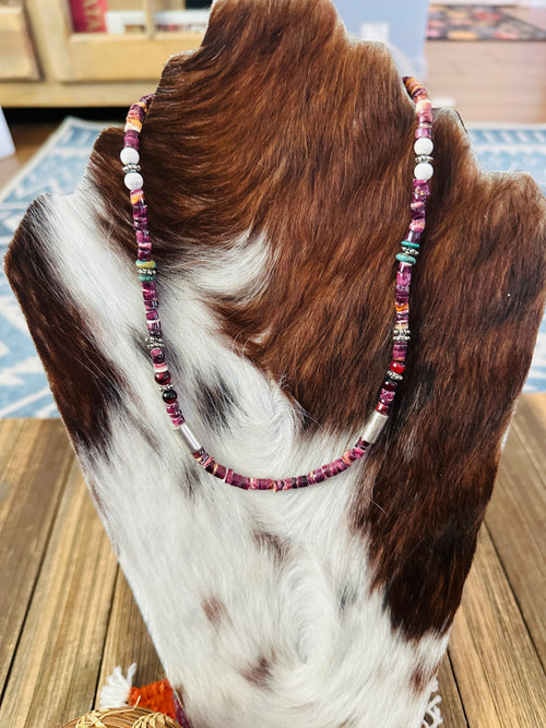 Handcrafted Multi Stone & Sterling Silver Beaded 18” Necklace by T & R Singer