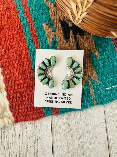 Navajo Turquoise & Sterling Silver Crescent Cluster Earrings