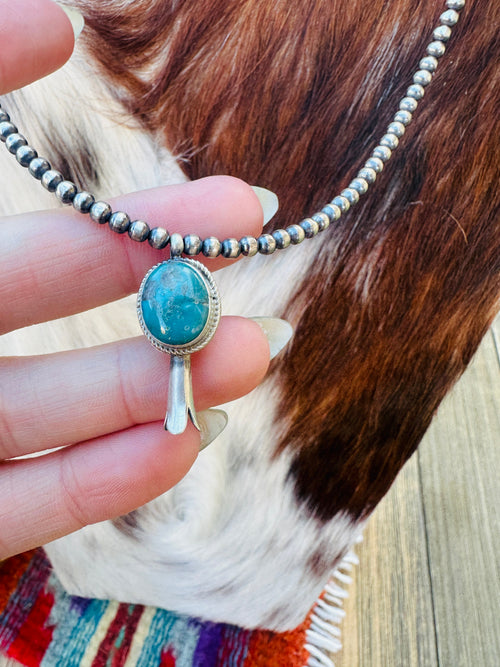 Handcrafted Turquoise & Sterling Silver Beaded Blossom Necklace