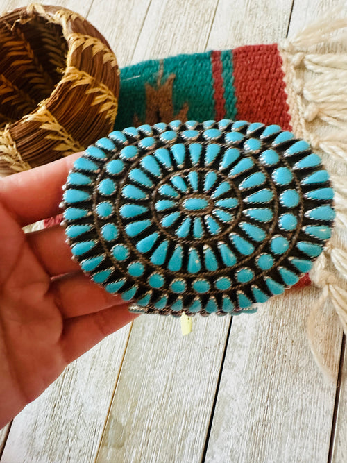 Old Pawn Navajo Sterling Silver & Turquoise Cluster Cuff Bracelet