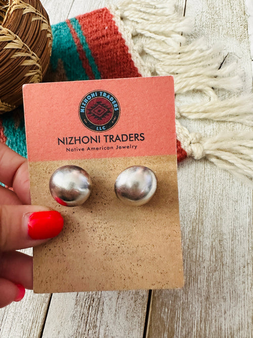 Navajo Sterling Silver Pearl Stud Earrings 14mm