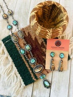 Navajo Sterling Silver, Ribbon and Sonoran Turquoise Necklace and Earring Set by Diane Wylie