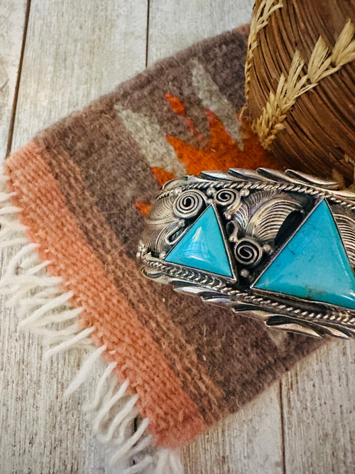 Old Pawn Navajo Turquoise & Sterling Silver Cuff Bracelet by Darrell Morgan