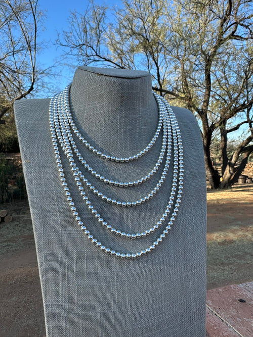 Sterling Silver Elegant Navajo Pearl Style Beaded Necklace 5mm