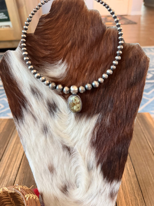 Handcrafted Turquoise & Sterling Silver Beaded Choker Necklace