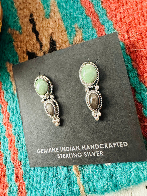 Navajo Sterling Silver, Turquoise & Hematite Post Earrings