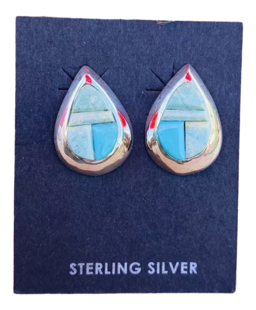 Navajo Turquoise & Sterling Silver Inlay Post Earrings