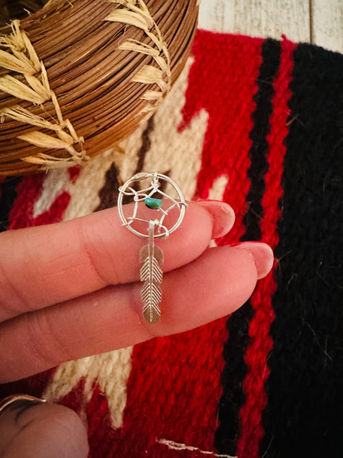 Navajo Crafted Turquoise & Sterling Silver Dreamcatcher Charm