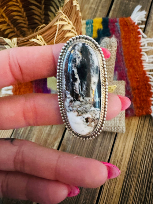 Old Pawn Handcrafted White Buffalo & Sterling Silver Ring Size 10
