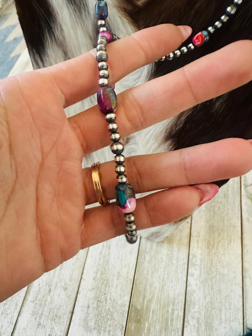 Navajo Sterling Silver & Pink Dream Mojave  Beaded 24” Necklace