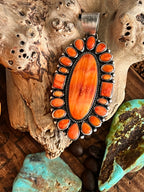 Handcrafted Sterling Silver and Spiny Oyster Shell Cluster Pendant by Loretta Delgarito