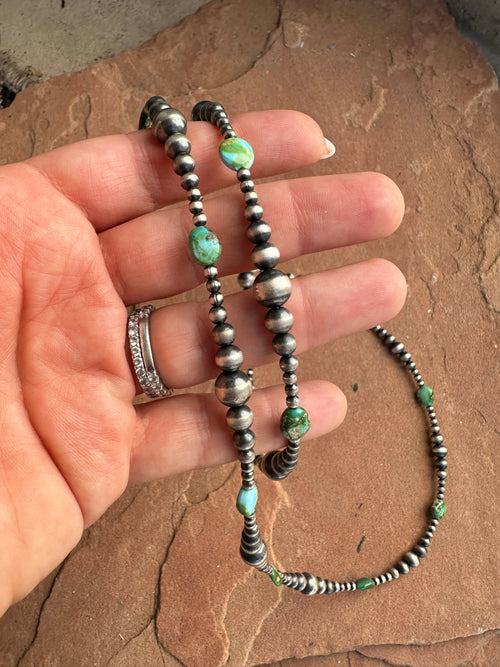 Handmade Sterling Silver & Sonoran Mountain Turquoise Beaded 37 Inch Necklace