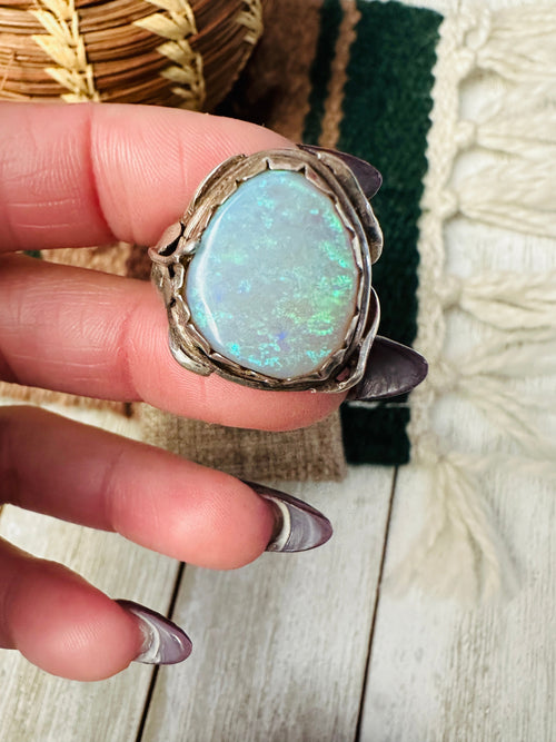 Old Pawn Handcrafted Opal & Sterling Silver Ring Size 6.5