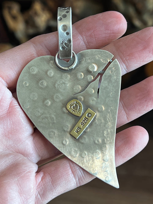 Kimari Somers Hand Stamped Sterling Silver, Brass & Turquoise ‘Mended’ Pendant