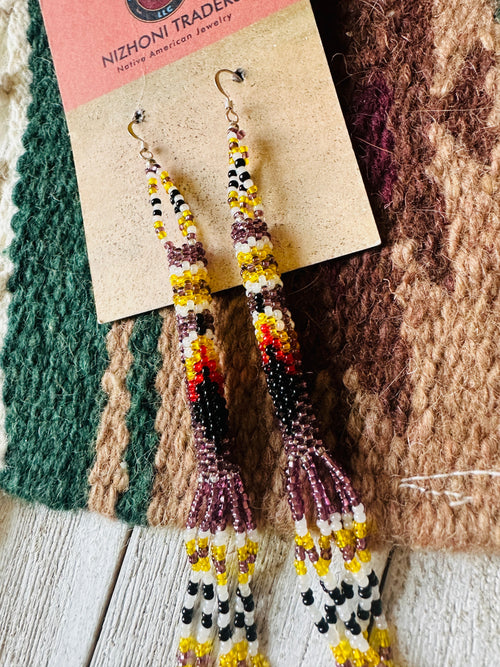 Navajo Handmade Multicolor Beaded Dangle Earrings