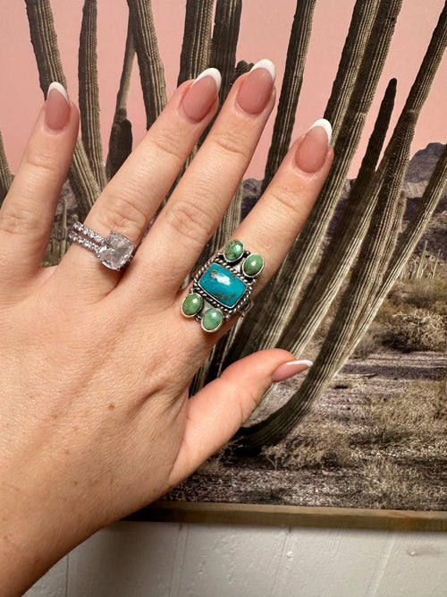 Beautiful Handmade Palomino Turquoise, Sonoran Mountain And Sterling Silver Adjustable Ring