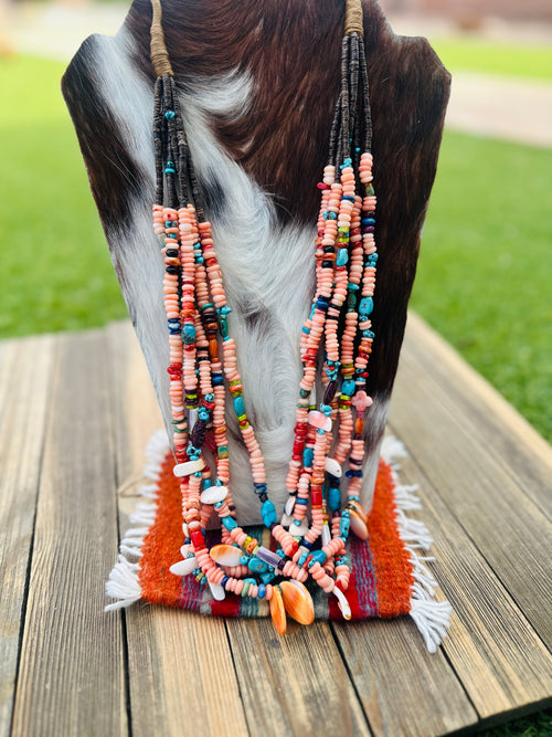 Old Pawn Handcrafted Multi Stone & Heishi Beaded 32” Necklace